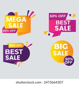 Sale tags collection. Special offer, big sale, discount, best price, mega sale banner set. Shop or online shopping. Sticker, badge, coupon, store. Vector Illustration.