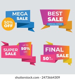 Sale tags collection. Special offer, big sale, discount, best price, mega sale banner set. Shop or online shopping. Sticker, badge, coupon, store. Vector Illustration.