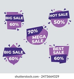 Sale tags collection. Special offer, big sale, discount, best price, mega sale banner set. Shop or online shopping. Sticker, badge, coupon, store. Vector Illustration.