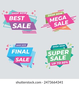 Sale tags collection. Special offer, big sale, discount, best price, mega sale banner set. Shop or online shopping. Sticker, badge, coupon, store. Vector Illustration.