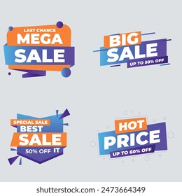 Sale tags collection. Special offer, big sale, discount, best price, mega sale banner set. Shop or online shopping. Sticker, badge, coupon, store. Vector Illustration.