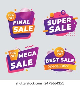 Sale tags collection. Special offer, big sale, discount, best price, mega sale banner set. Shop or online shopping. Sticker, badge, coupon, store. Vector Illustration.