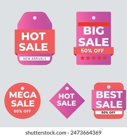 Sale tags collection. Special offer, big sale, discount, best price, mega sale banner set. Shop or online shopping. Sticker, badge, coupon, store. Vector Illustration.