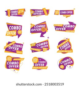 Sale tags collection. Special offer, big sale, discount, best sale, mega sale banner set. Shop or online shopping. combo offer, badge,  store. Vector Illustration