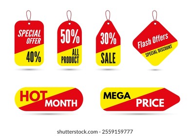 Sale tags collection. Special offer, big sale, discount, best price, mega sale banner set. Sticker, badge, coupon, store