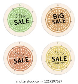 Sale tags collection.Citrus concept Template. Retro style.Organic concept.  Perfect for trade promotion, prise decoration, labels, tags,cards,posters, banners and other design projects.Vector.EPS 10