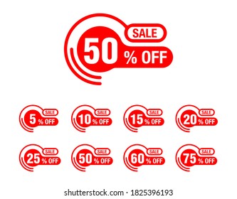 Sale tags in creative rounded decoration with different percentage 