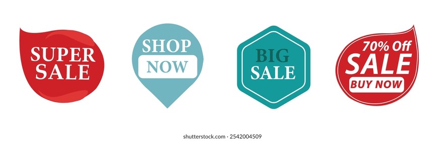 Sale Tags Designs. Vector Illustration. Different Types Of Sale Tags And Offer Tags. Flash Sale. Big Sale. Super Marketing. Discount Tags Isolated On White Screen.