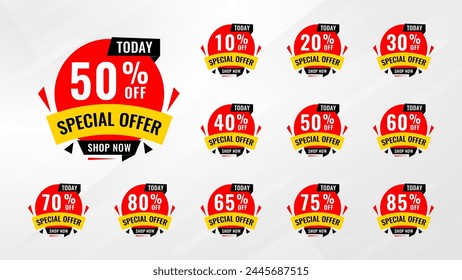Sale tags elements set. vector badges template with percent. Modern simple flat sticker collection. Colorful Vector sale Banners. Vector illustration.