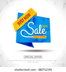 Sale Tags Graphic Elements in Paper Origami style. Promotional marketing and special offer 50 percents tags for markets, stores and shops. Super Sale typography.