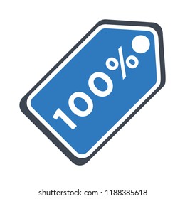 Sale tags icon - 100 percent - Glyph style design - vector illustration blue