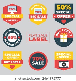 Sale Tags Icon Set. Special Offer, Big Sale, Discount, Vector Design. Store, Online Shopping Flat Design on White Background.