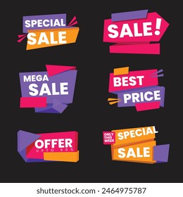 Sale Tags Icon Set. Special Offer, Big Sale, Discount, Vector Design. Store, Online Shopping Flat Design on White Background.