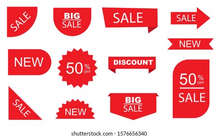 Sale tags. Sale Label collection set. Discount red ribbons, banners. Shopping Tags. Sale icons. Vector illustration.