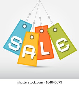 Sale Tags - Labels Hang on Rope in Retro Colors