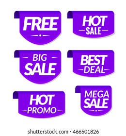 Sale tags labels. Special offer hot sale discount signs.
