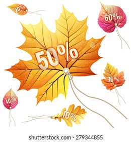 Sale tags leaves shape. EPS 10 vector file included