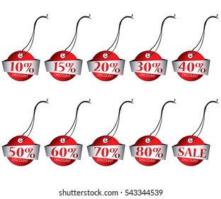 Sale tags with many discount price isolated on white background.