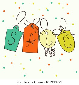 Sale tags on string, vector illustration for your website or store