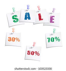 Sale tags with push pin. Vector eps10 illustration.