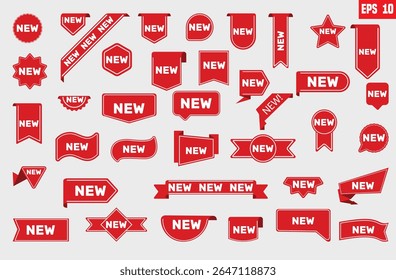 novo conjunto de cantos de etiquetas de adesivo vermelho. Selos de vetor e rótulos vermelhos isolados no fundo branco. Novo estilo de faixa de opções de marca e banner simples.