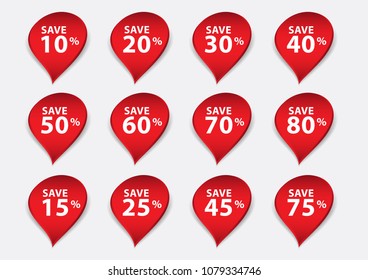 Sale Tags, Red Sale template, Drop water flat isolated, Labels, Stickers, Discount, icon vector illustration