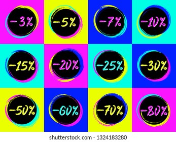 Sale tags set. Grunge frames. Discount stickers. Special offer. Coupon. Prisetag. Ink stain. Paint circles. Black Friday. Grunge textures.