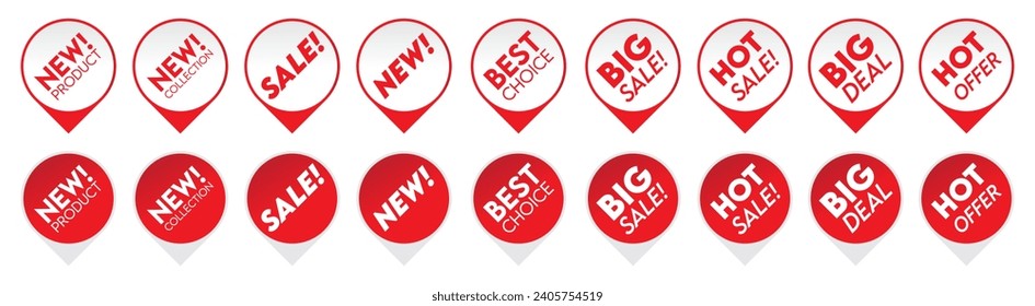 Sale tags set, Red ribbon discount labels, Big sale badges, Best Choice banner, Big deal badges, Hot offer banners vector collection.