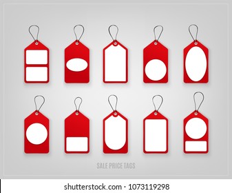 Sale tags set in red and white colors. Vector illustration