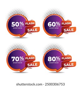 Sale tags set vector badge templates, discount up to 50, 60,70, 80 percent, vector illustration.