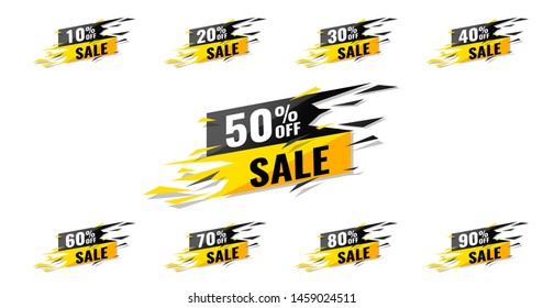 Sale tags set vector badges template, up to 10, 20, 90, 80, 30, 40, 50, 60, 70 percent off, vector illustracion.