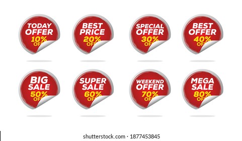 Sale tags set vector badges template. Sale Red Tag Isolated Vector Illustration. Discount Offer Price Label, Vector Price Discount Symbol.