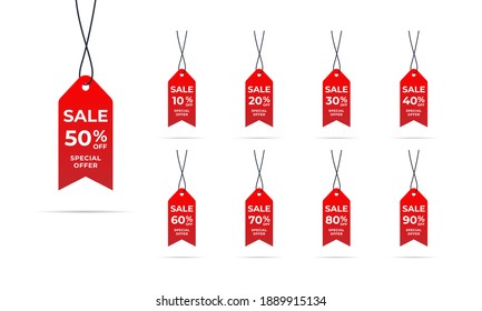 Sale tags set vector badges template, up to 10, 20, 90, 80, 30, 40, 50, 60, 70 percent off, vector illustracion