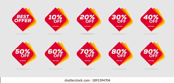 Etiquetas de venta conjunto plantilla de insignias vectoriales. Ilustración de vectores aislados con etiqueta roja de venta. Etiqueta de precio de oferta de descuento, símbolo de descuento de precio del vector.