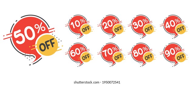 
Sale tags set vector badges template, 10 off, 20 %, 90, 80, 30, 40, 50, 60, 70 percent sale label symbols, discount promotion flat icon with long shadow, clearance sale sticker emblem red rosette

