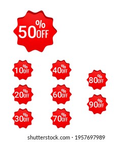 Sale tags set vector badges template, up to 10, 20, 90, 80, 30, 40, 50, 60, 70