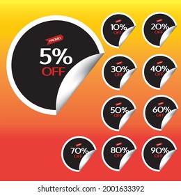 Sale tags set vector badges template, up to 5,10, 20, 90, 80, 30, 40, 50, 60, 70 percent off, vector illustracion. stiker price tag,app icons, vector illustration