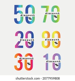 Sale tags set vector badges , up to 10, 20, 30, 80, 70, 50 percent off, vector illustracion