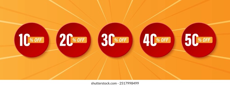 Etiquetas de venta conjunto de insignias de Vector Plantilla. 10, 20, 30, 40, 50 por ciento de símbolos de etiqueta de venta, icono de promoción de descuento.