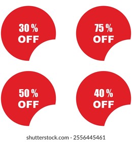 Sale tags set vector badges template, 30, 40, 50, 75 percent off, vector illustration