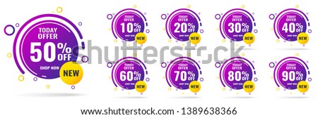 Sale tags set vector badges template, up to 10, 20, 90, 80, 30, 40, 50, 60, 70 percent off, vector illustracion.