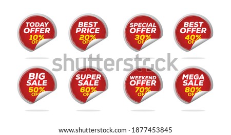 Sale tags set vector badges template. Sale Red Tag Isolated Vector Illustration. Discount Offer Price Label, Vector Price Discount Symbol.