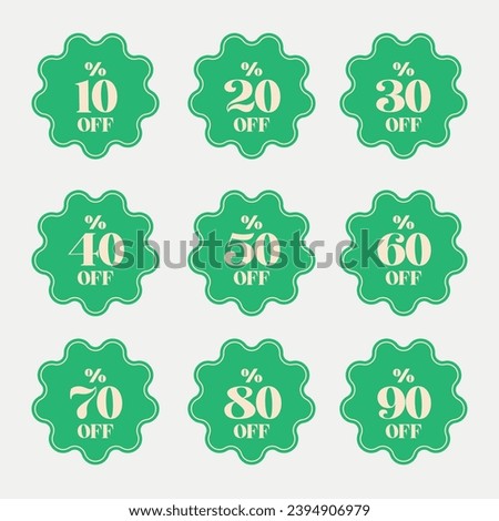 Sale tags set vector badges template, 10 off, 20, 25, 30, 40, 50, 60, 70, 80, 90 percent off label symbols, discount promotion flat icon with long shadow, clearance sale sticker emblem 