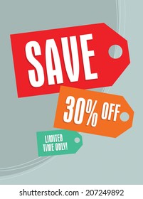 Sale tags sign with 30 percent off tag