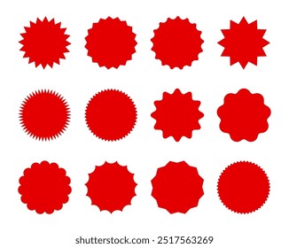 Sale tags sticker with space for text. Set of red star shape sale label.