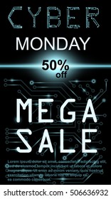 Sale technology banner. Cyber monday sales web elements with banners and discounts. Eps10 vector illustration.