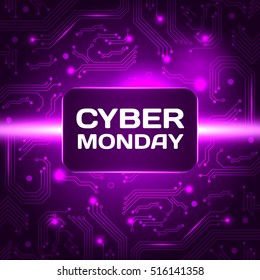 Sale-Technologie-Banner für Cyber-Montag-Event. Vektorkunst für Ihre Verkaufsförderung.