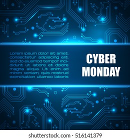 Sale technology banner for cyber monday event. Vector art for your sale promotion.