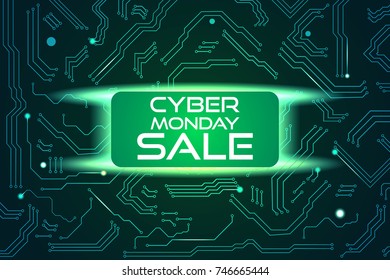 Sale technology banner for cyber monday event. Vector art for your sale promotion.