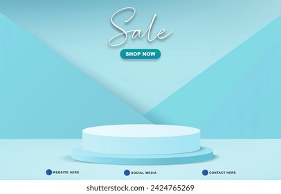 sale template banner with 3d podium for product sale with abstract gradient blue background design 3